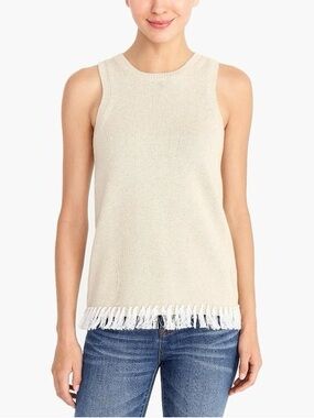 J Crew - Fringe Hem Knit Tank Top - Cream - Summer Tank Top